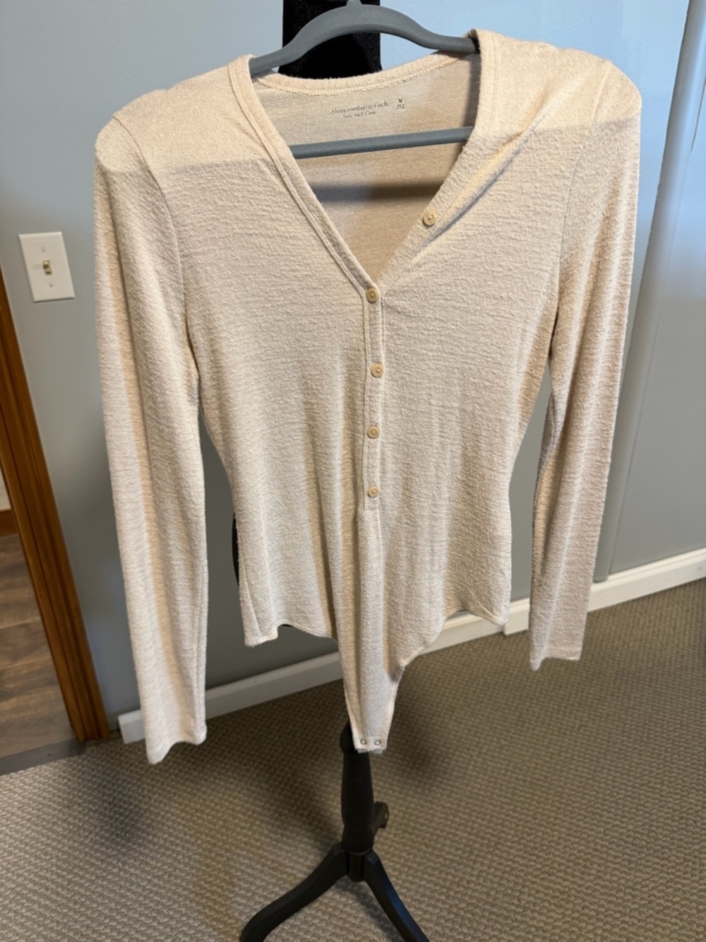 Abercrombie & Fitch Soft Cozy Henley Bodysuit Cream Long Sleeve Medium